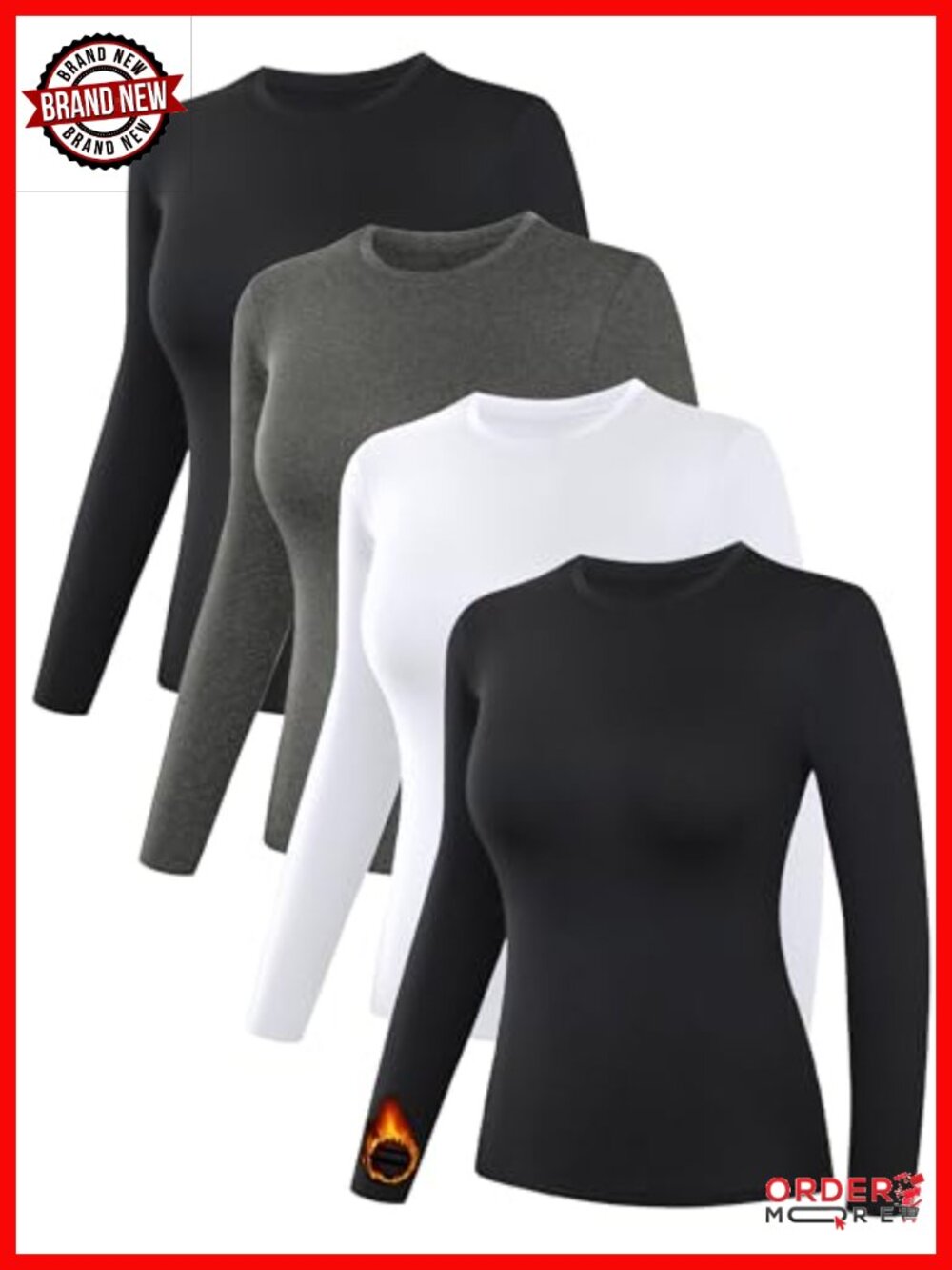 4 Pack Fleece Lined Compression Thermal Long Sleeve Base Layer Tops Women Winter